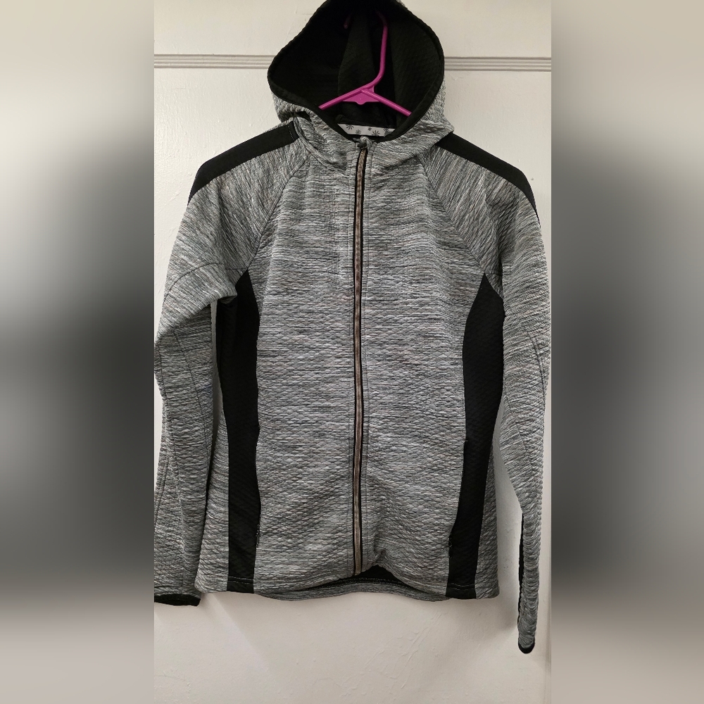 Athleta Stratus Full Zip Hoodie Jacket Womens Small Gray Black Athletic